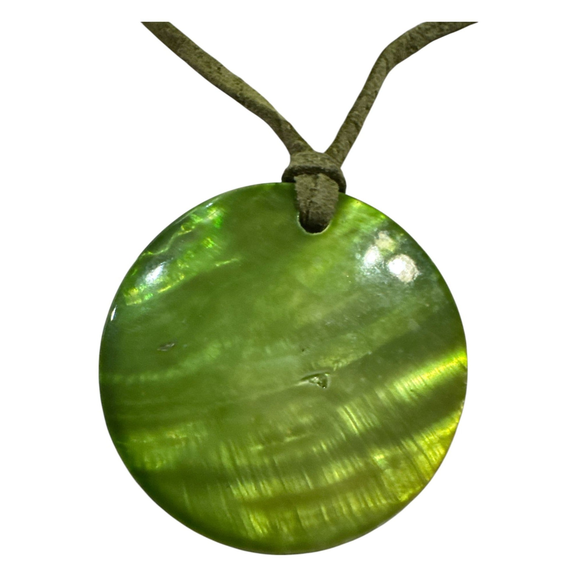 Green Shell Pendant Necklace with Adjustable Cord and Lobster Clasp Closure