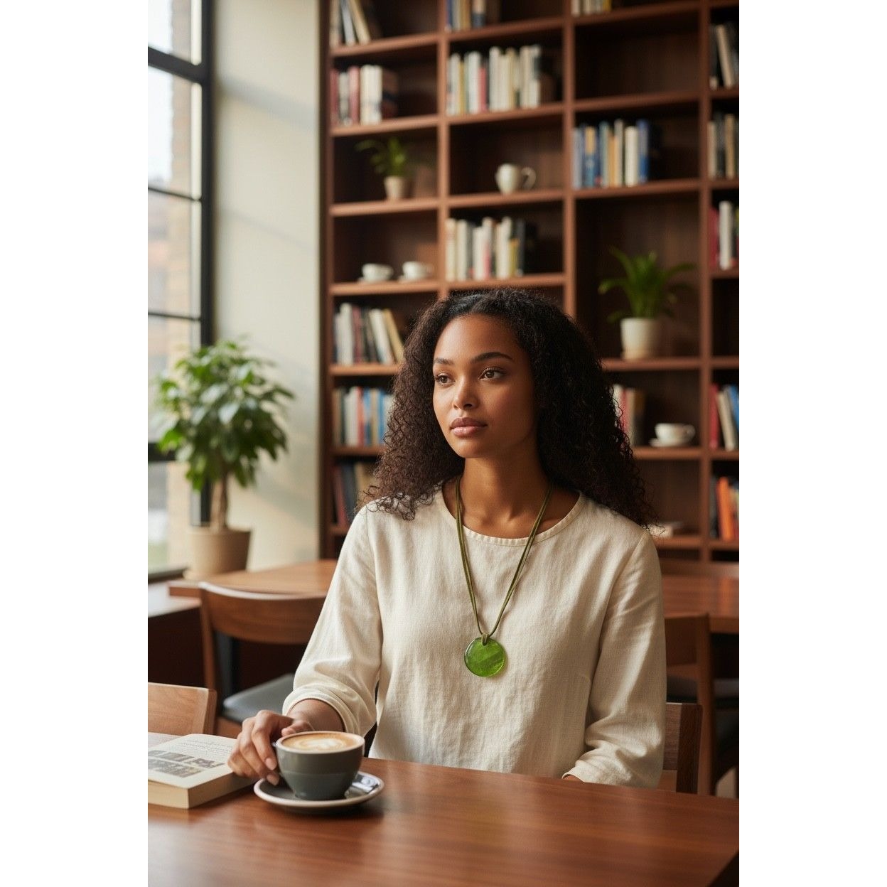 Green Shell Pendant Necklace with Adjustable Cord and Lobster Clasp Closure