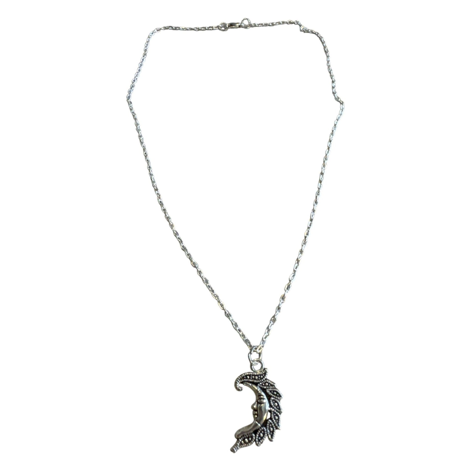 Moon Crescent Pendant Necklace With Intricate Design On Gold-Plated Chain Lobster Clasp Closure