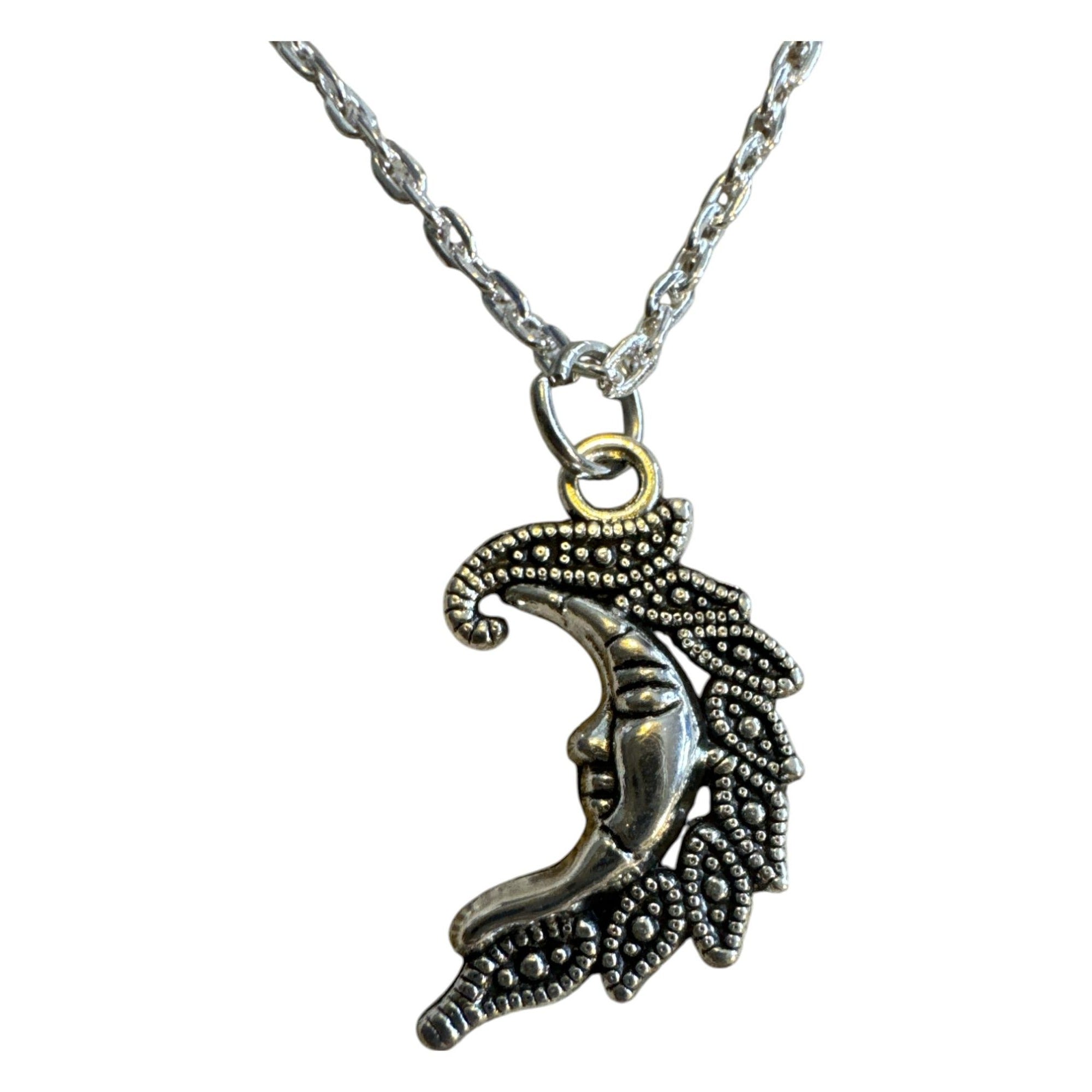 Moon Crescent Pendant Necklace With Intricate Design On Gold-Plated Chain Lobster Clasp Closure
