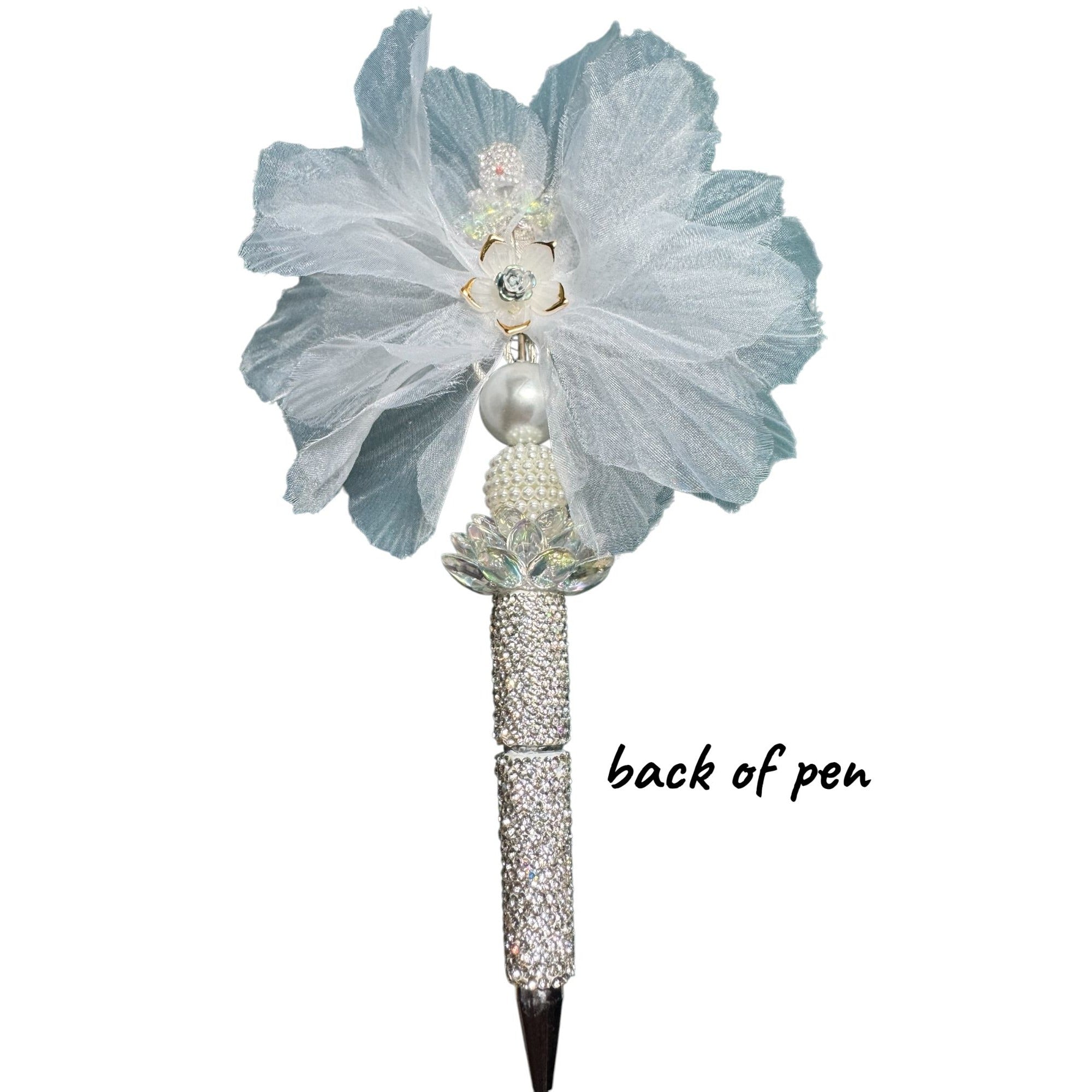 Luxury Rhinestone Flower Pen with Pearl & Deer Charm, Crystal Lotus, Ornate Decorative Writing Pen