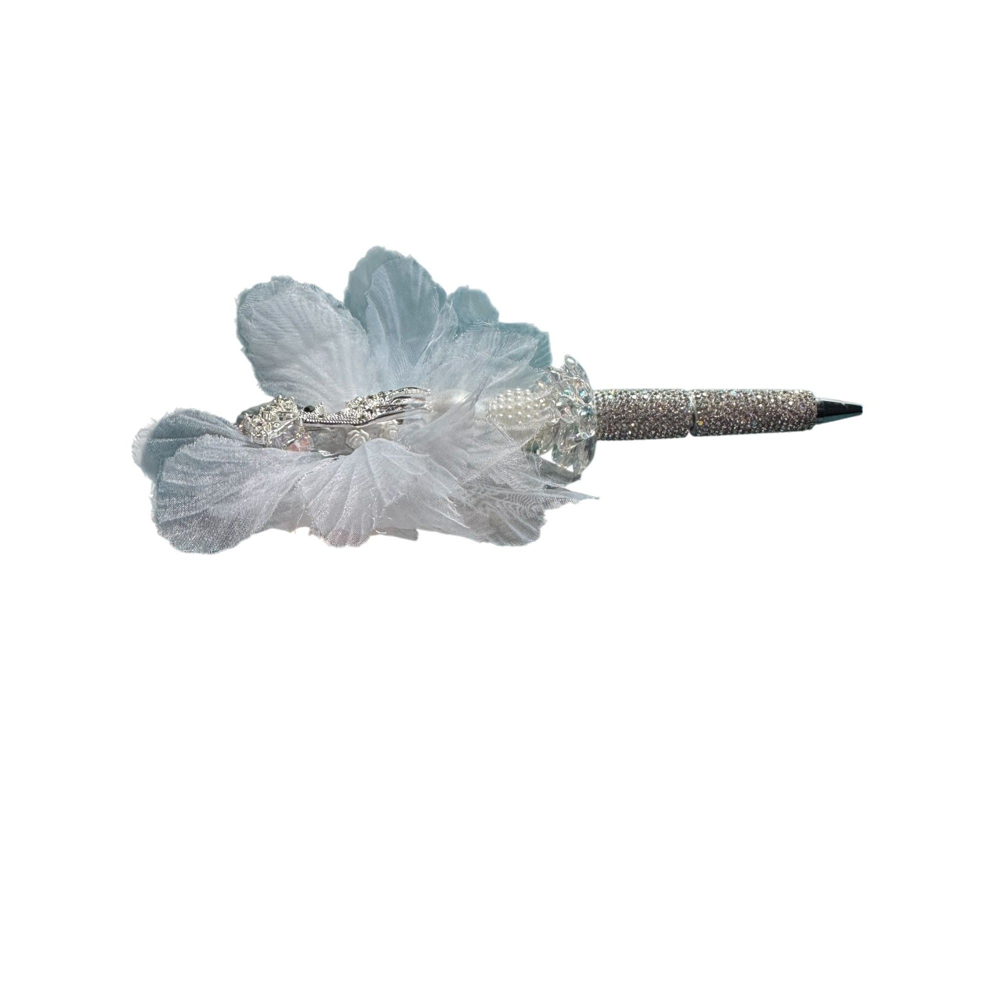 Luxury Rhinestone Flower Pen with Pearl & Deer Charm, Crystal Lotus, Ornate Decorative Writing Pen