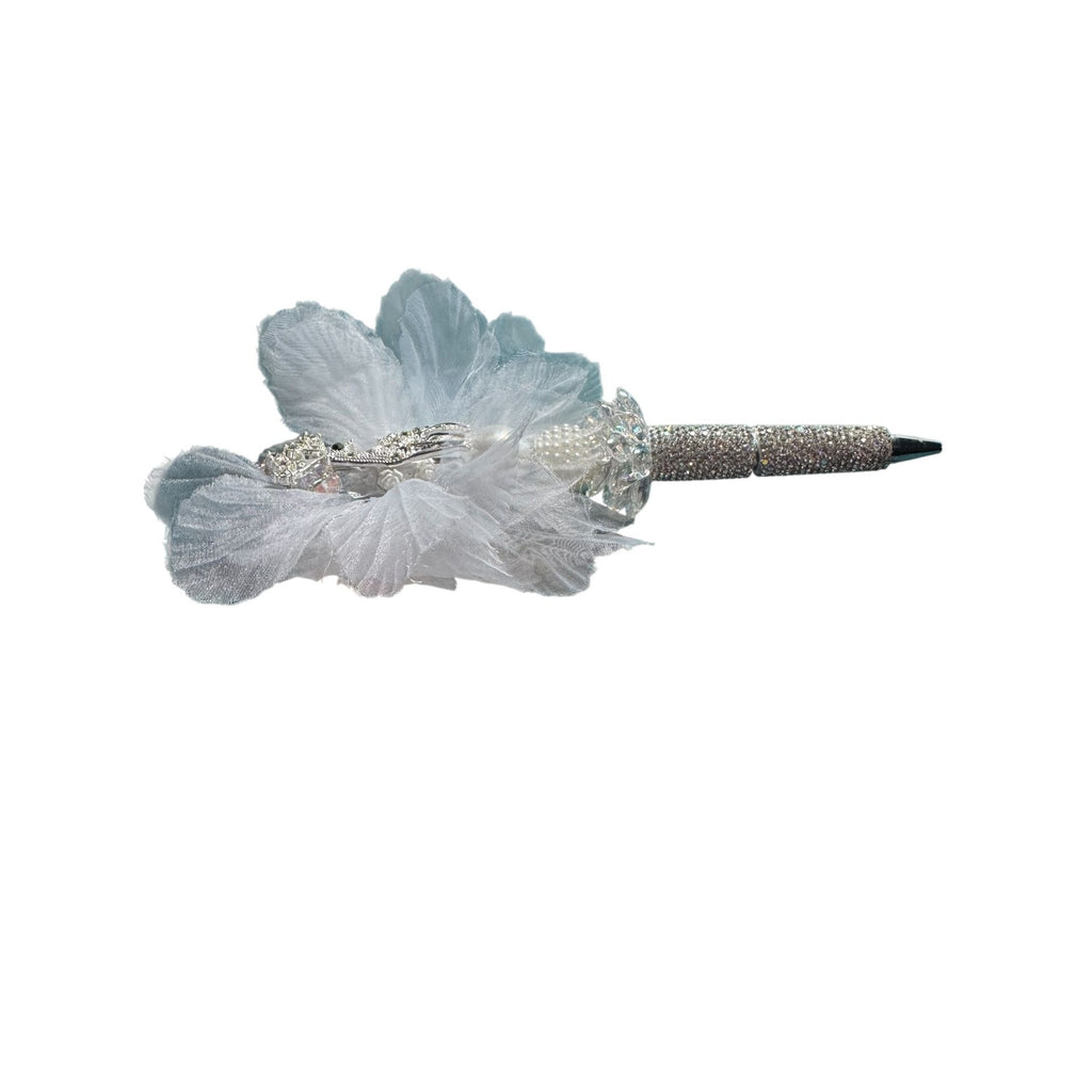 Luxury Rhinestone Flower Pen with Pearl & Deer Charm, Crystal Lotus, Ornate Decorative Writing Pen