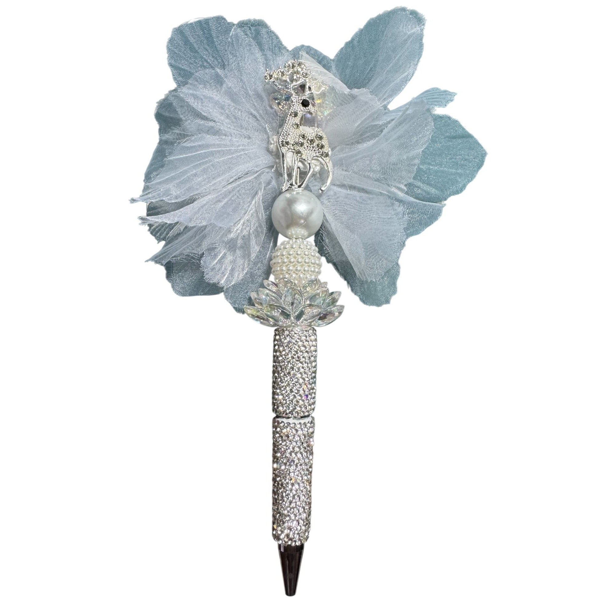 Luxury Rhinestone Flower Pen with Pearl & Deer Charm, Crystal Lotus, Ornate Decorative Writing Pen