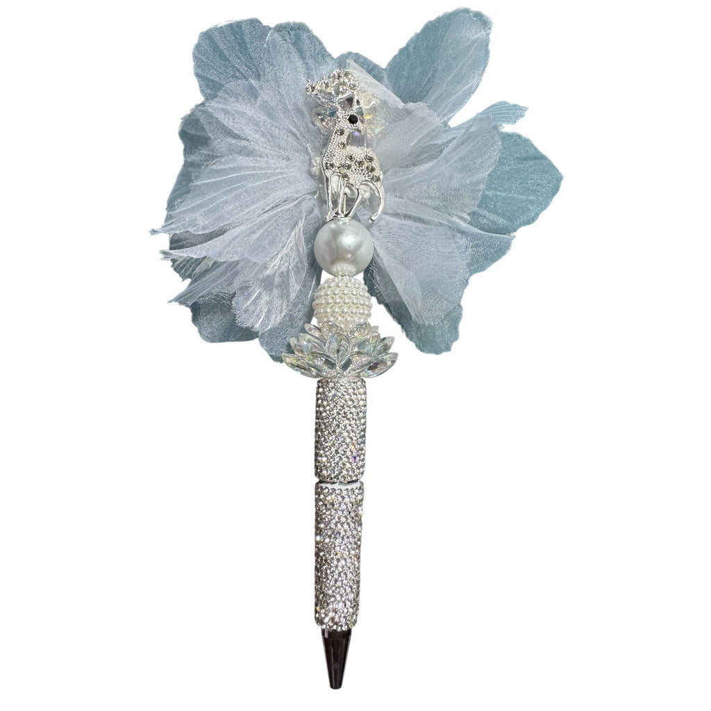 Luxury Rhinestone Flower Pen with Pearl & Deer Charm, Crystal Lotus, Ornate Decorative Writing Pen