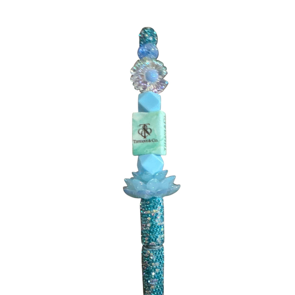 Luxury Decorative Pen with Blue Crystal Accents & Lotus Design