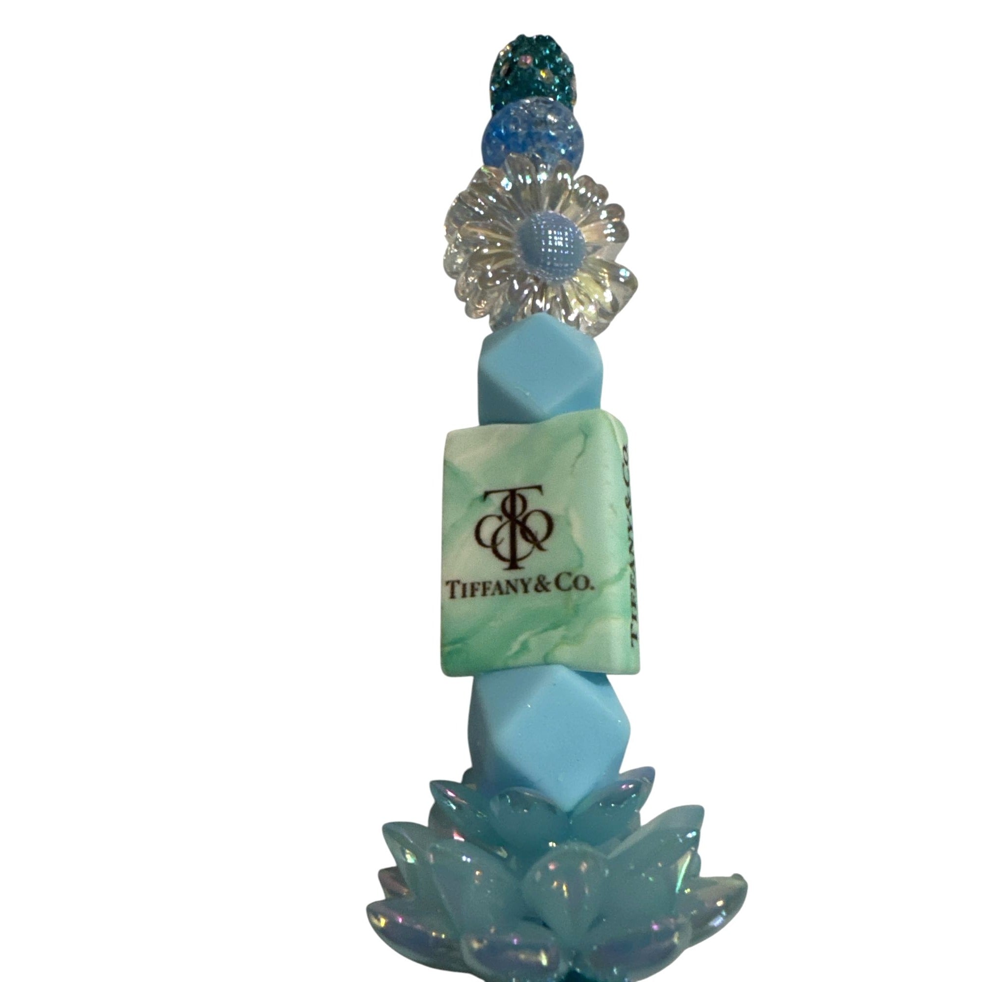 Luxury Decorative Pen with Blue Crystal Accents & Lotus Design