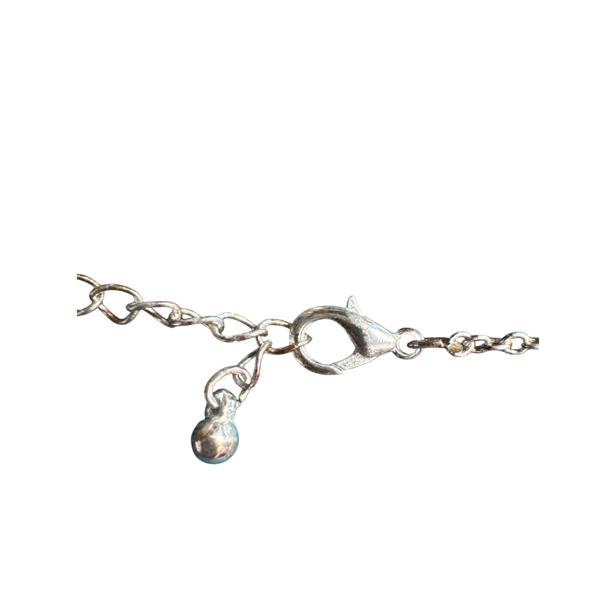 Peace Charm Necklace With Pink & Red Beads Silver Chain Lobster Clasp 32-Inch Length