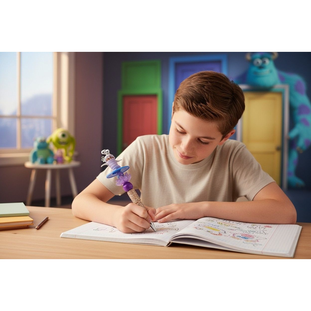 Boo from Monster Inc.-Inspired Decorative Pen with Glitter Handle & 3D Design - Purple & Gold Color