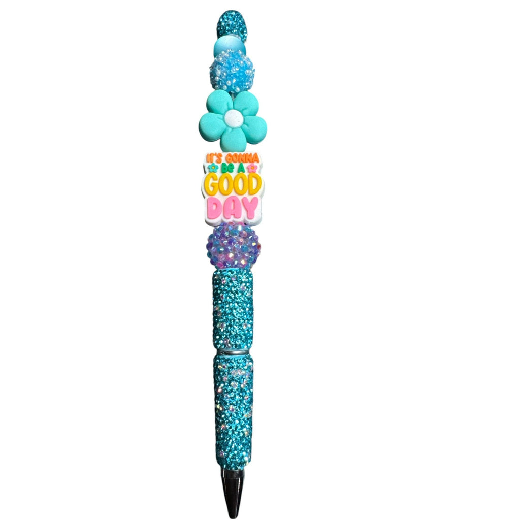 Beaded Ballpoint Pen With Glitter & Floral Design – "Its Gonna Be A Good Day" Text