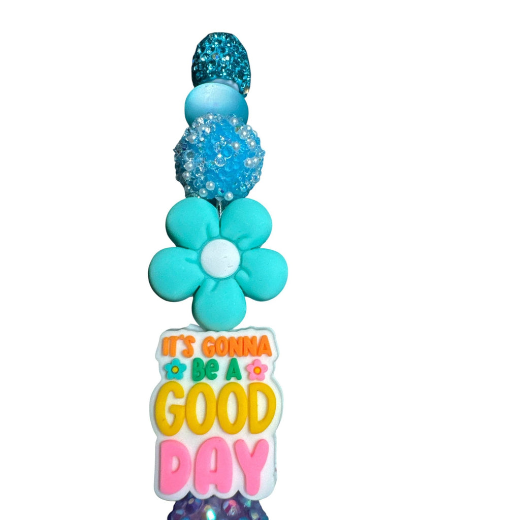 Beaded Ballpoint Pen With Glitter & Floral Design – "Its Gonna Be A Good Day" Text