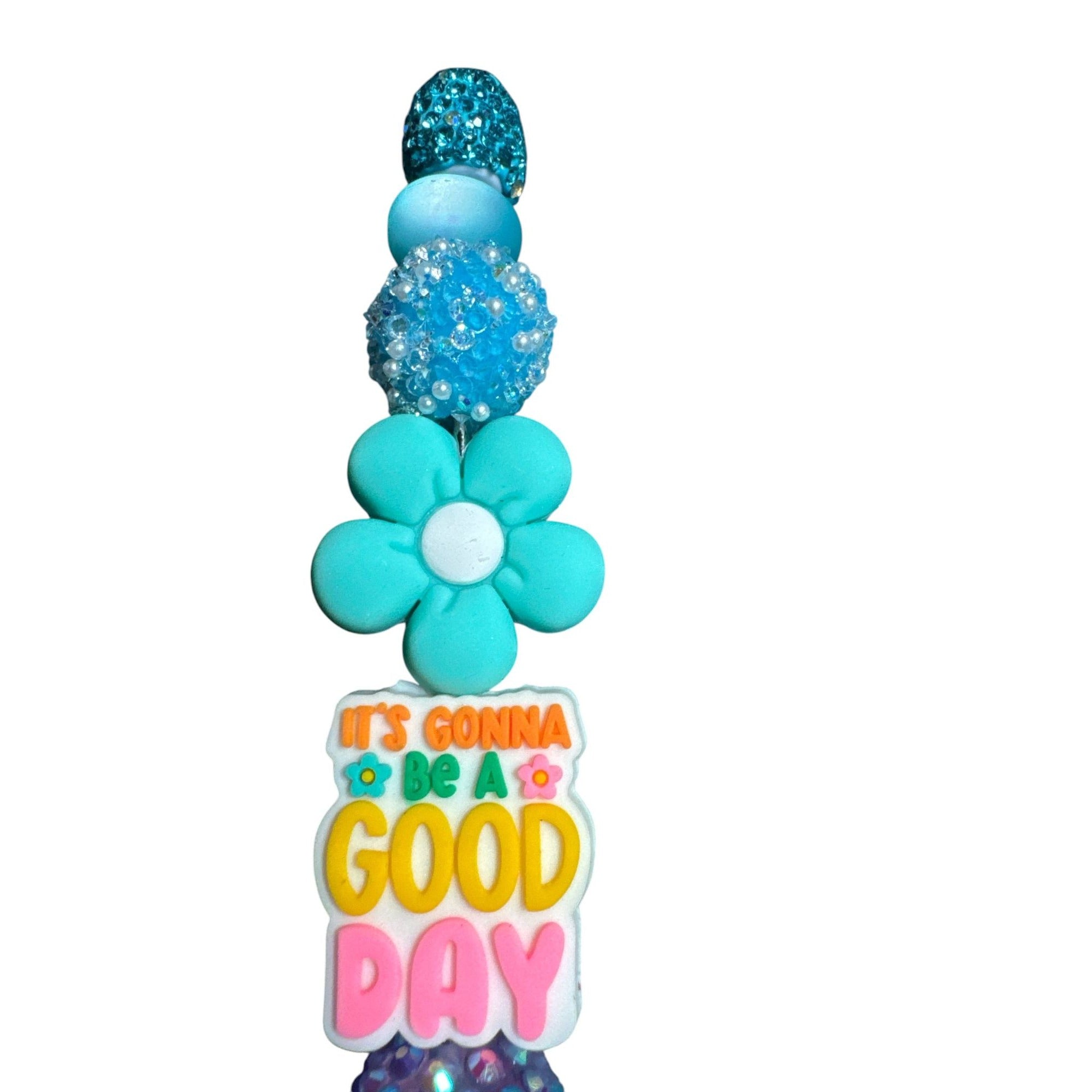Beaded Ballpoint Pen With Glitter & Floral Design – "Its Gonna Be A Good Day" Text