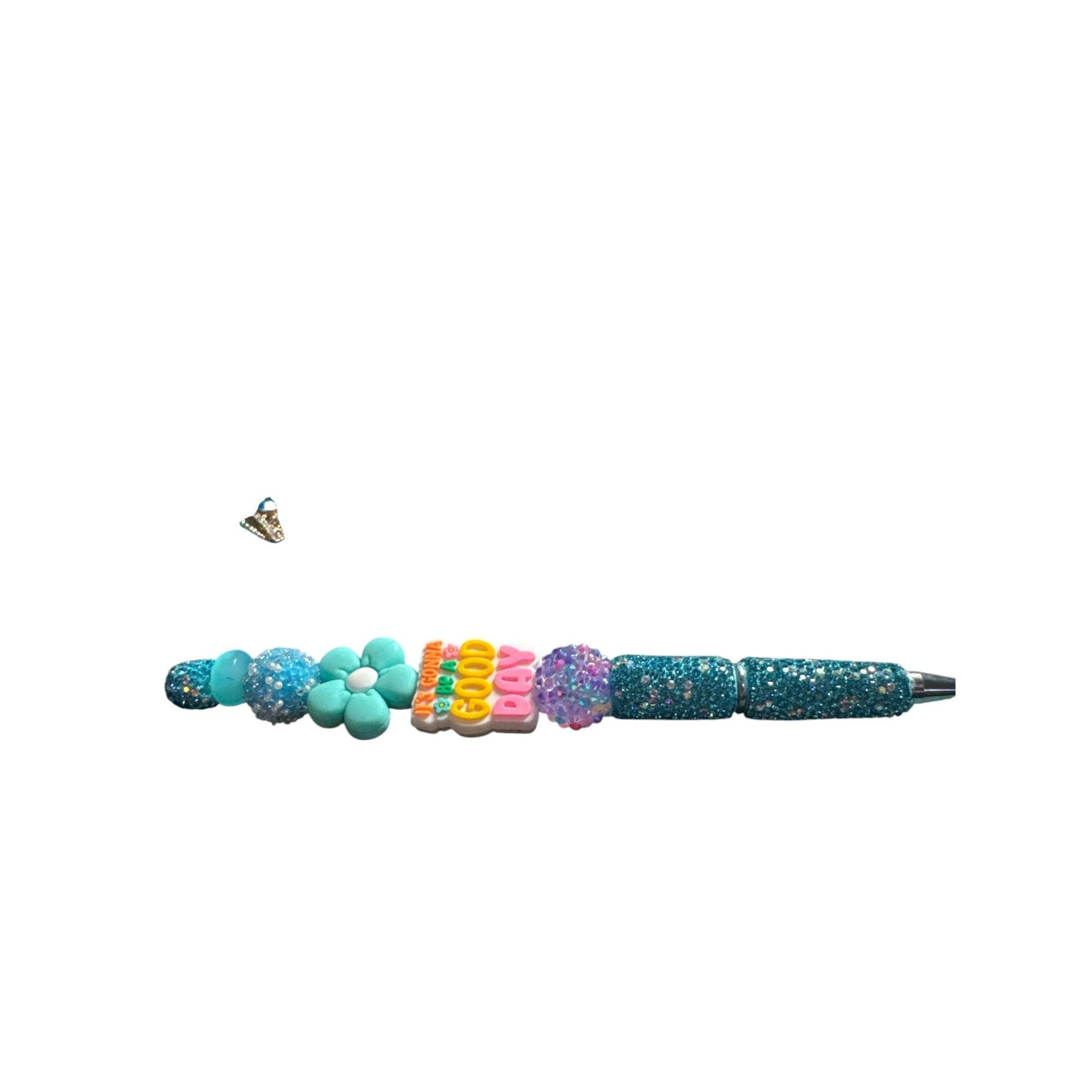 Beaded Ballpoint Pen With Glitter & Floral Design – "Its Gonna Be A Good Day" Text