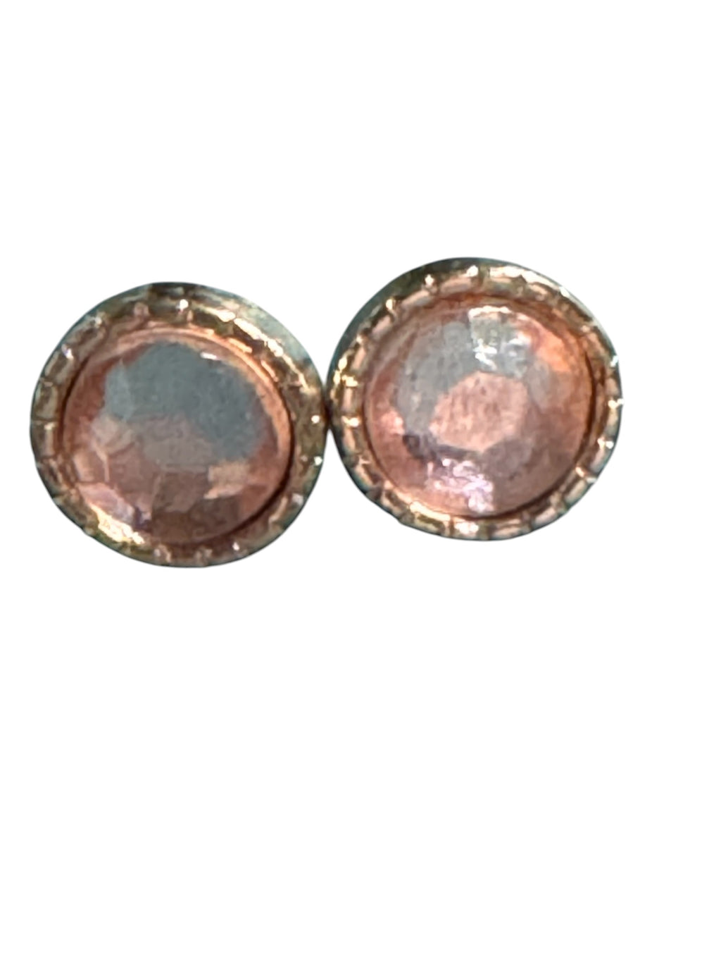 Rose Gold-Tone Stud Earrings With Faceted Center Stone & Textured Rim Elegant Design