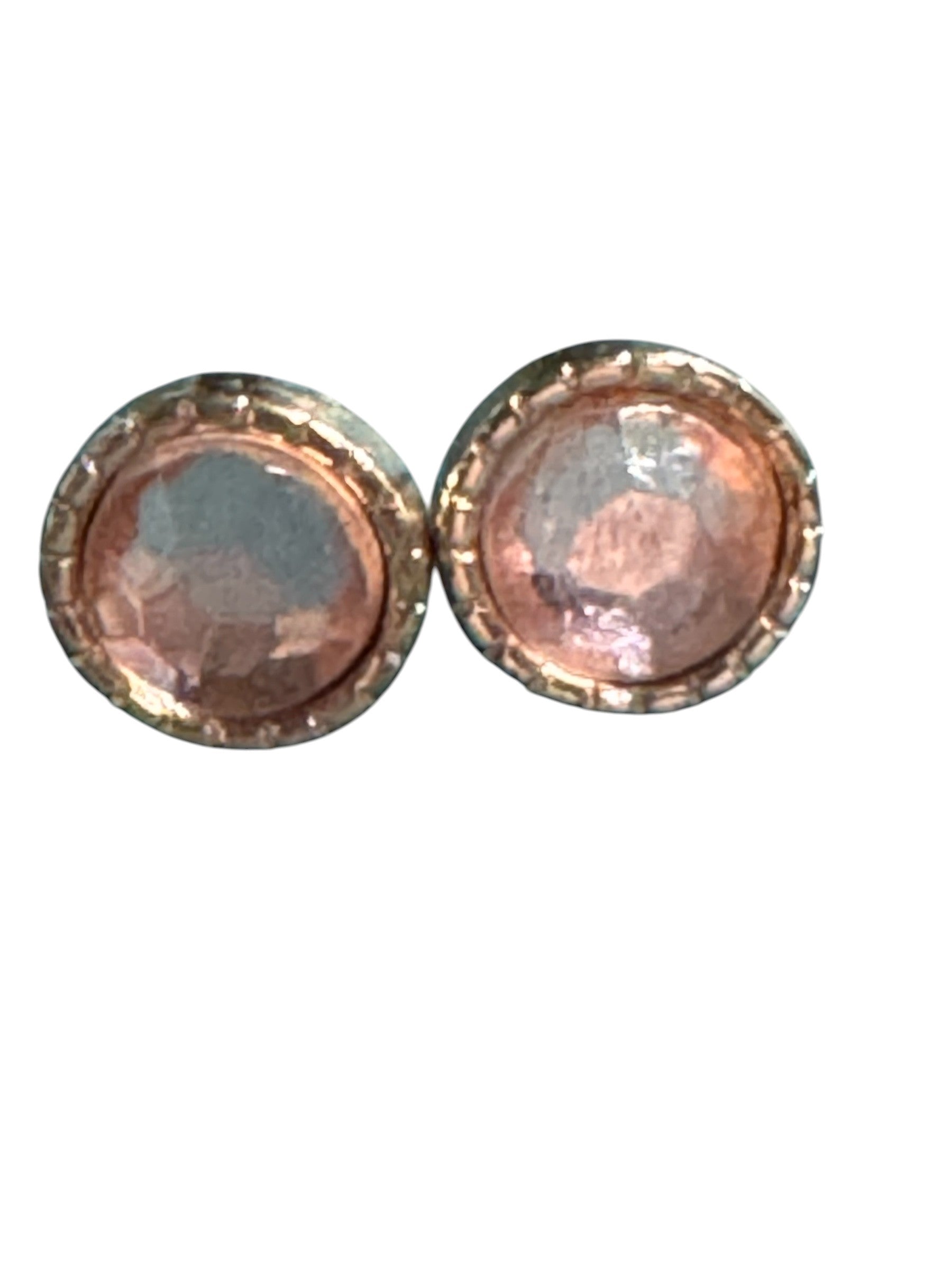 Rose Gold-Tone Stud Earrings With Faceted Center Stone & Textured Rim Elegant Design
