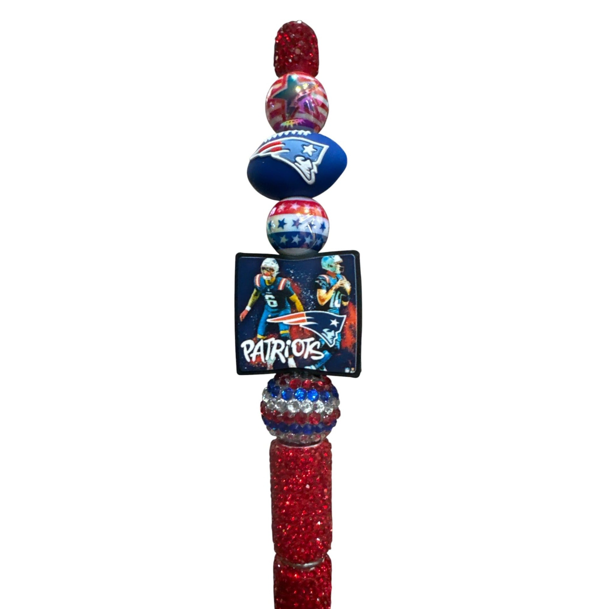 New England Patriots Beaded Glitter Pen With Football & Player Theme Design Red White & Blue Colors