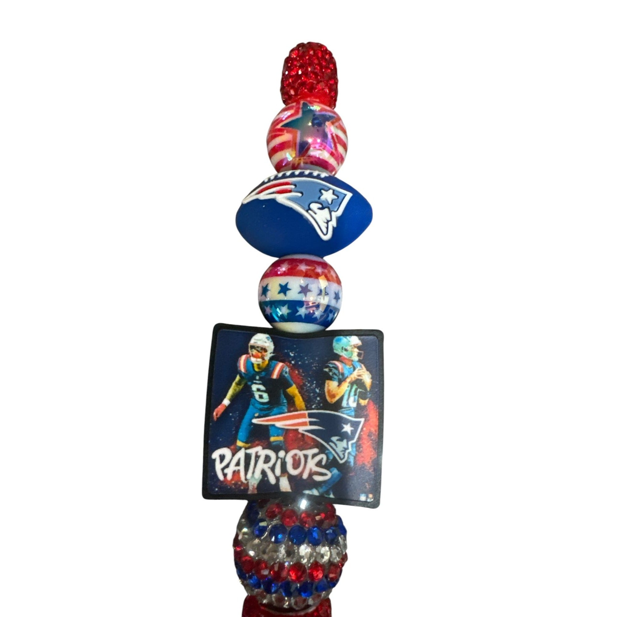 New England Patriots Beaded Glitter Pen With Football & Player Theme Design Red White & Blue Colors