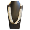 Multistrand White & Brown Beaded Necklace - Statement Jewelry - Handmade Design