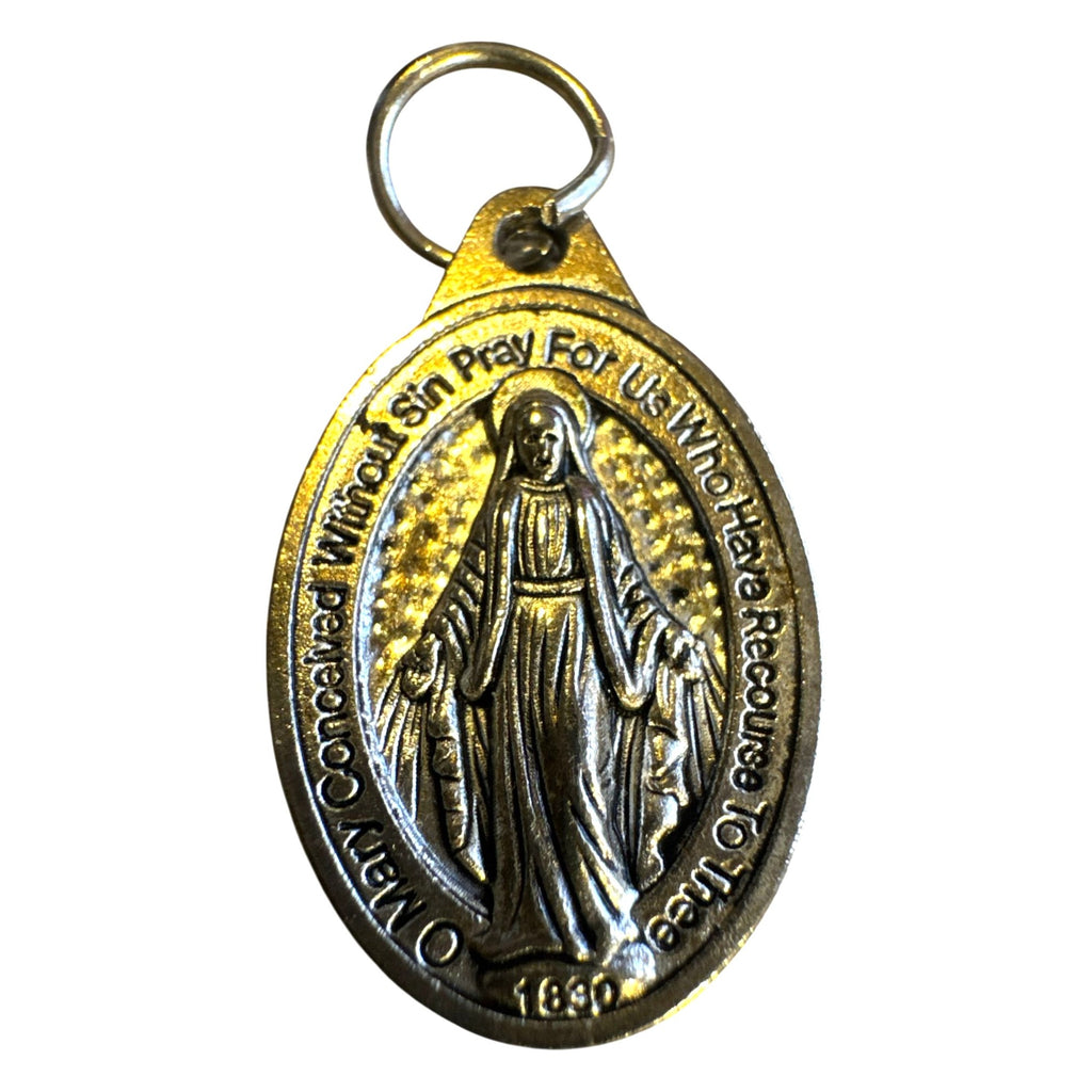 Silver Tone Miraculous Medal Virgin Mary Pendant 1830 Catholic Devotional Necklace Charm 1.5 Inches Long