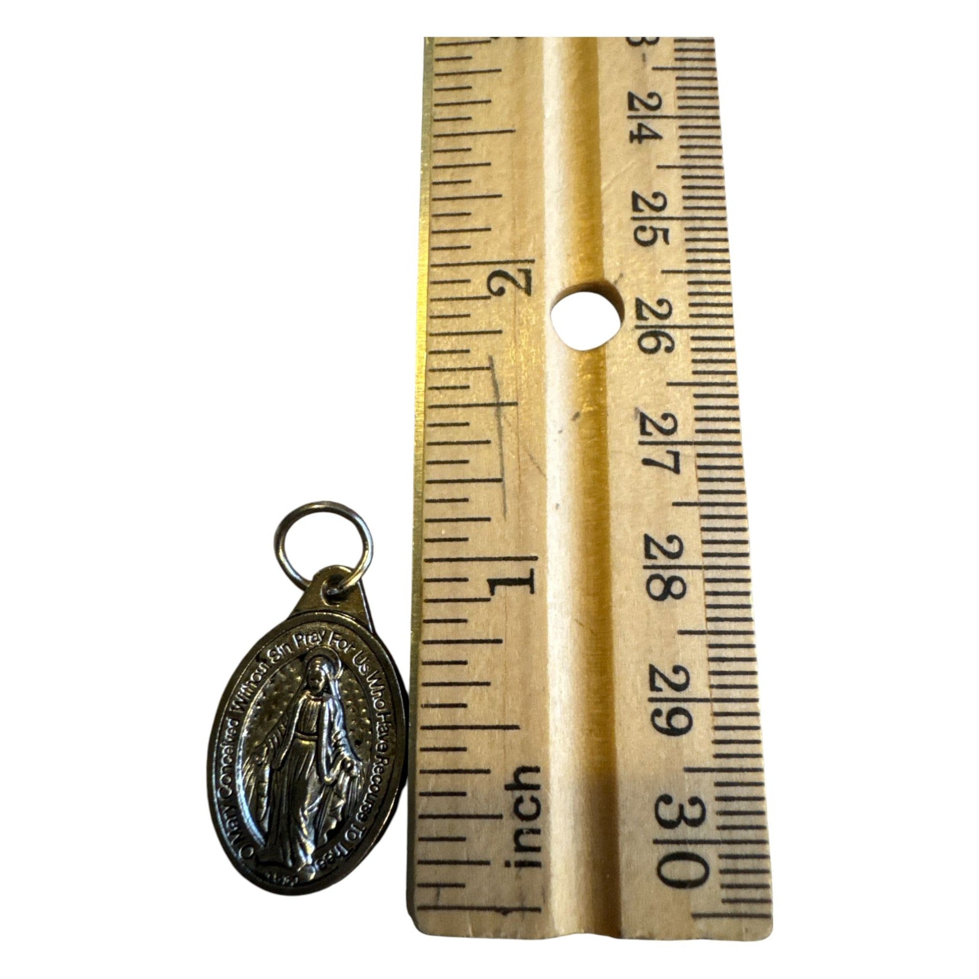 Silver Tone Miraculous Medal Virgin Mary Pendant 1830 Catholic Devotional Necklace Charm 1.5 Inches Long