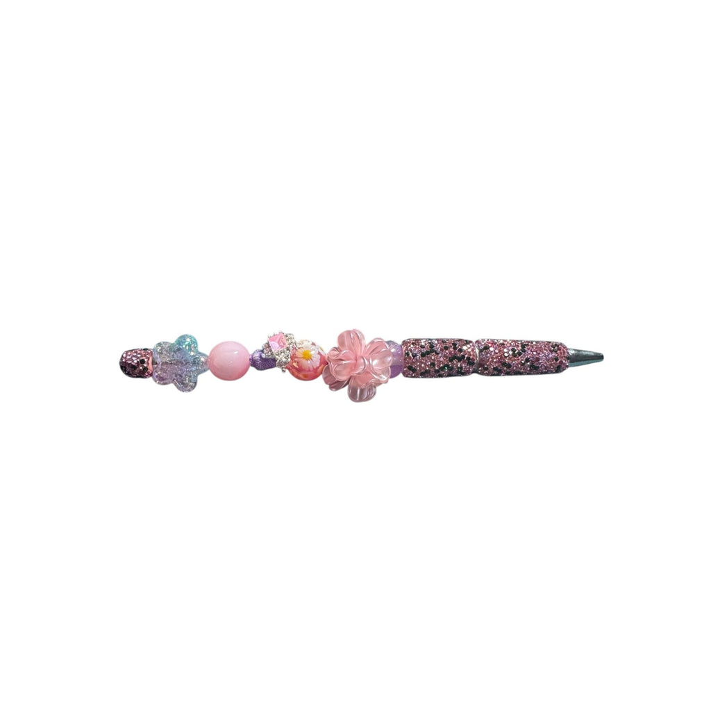 Handcrafted Beaded Ballpoint Pen With Pink & Purple Accents Glitter Details And Floral Charms Ideal For Writing Or Gifting