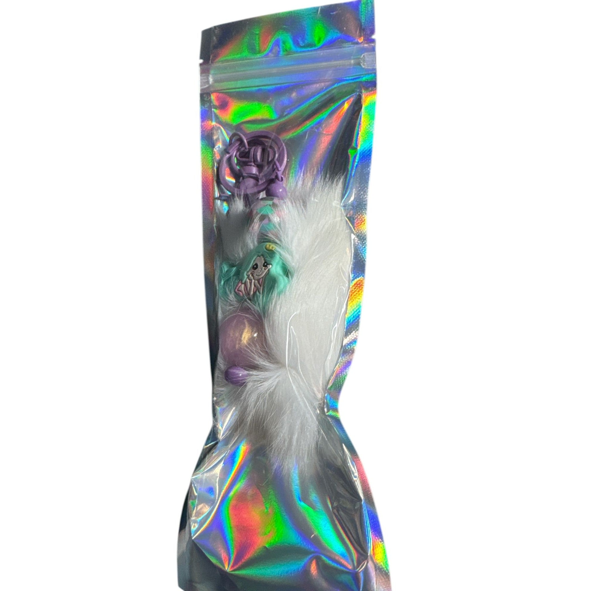Mermaid-Themed Keychain/Lanyard With White Faux Fur Puff & Lilac Clip Charm