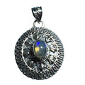 Handcrafted Sterling Silver Oval Pendant With Moonstone Gemstone Intricate Floral Design 1.5 Inches Long