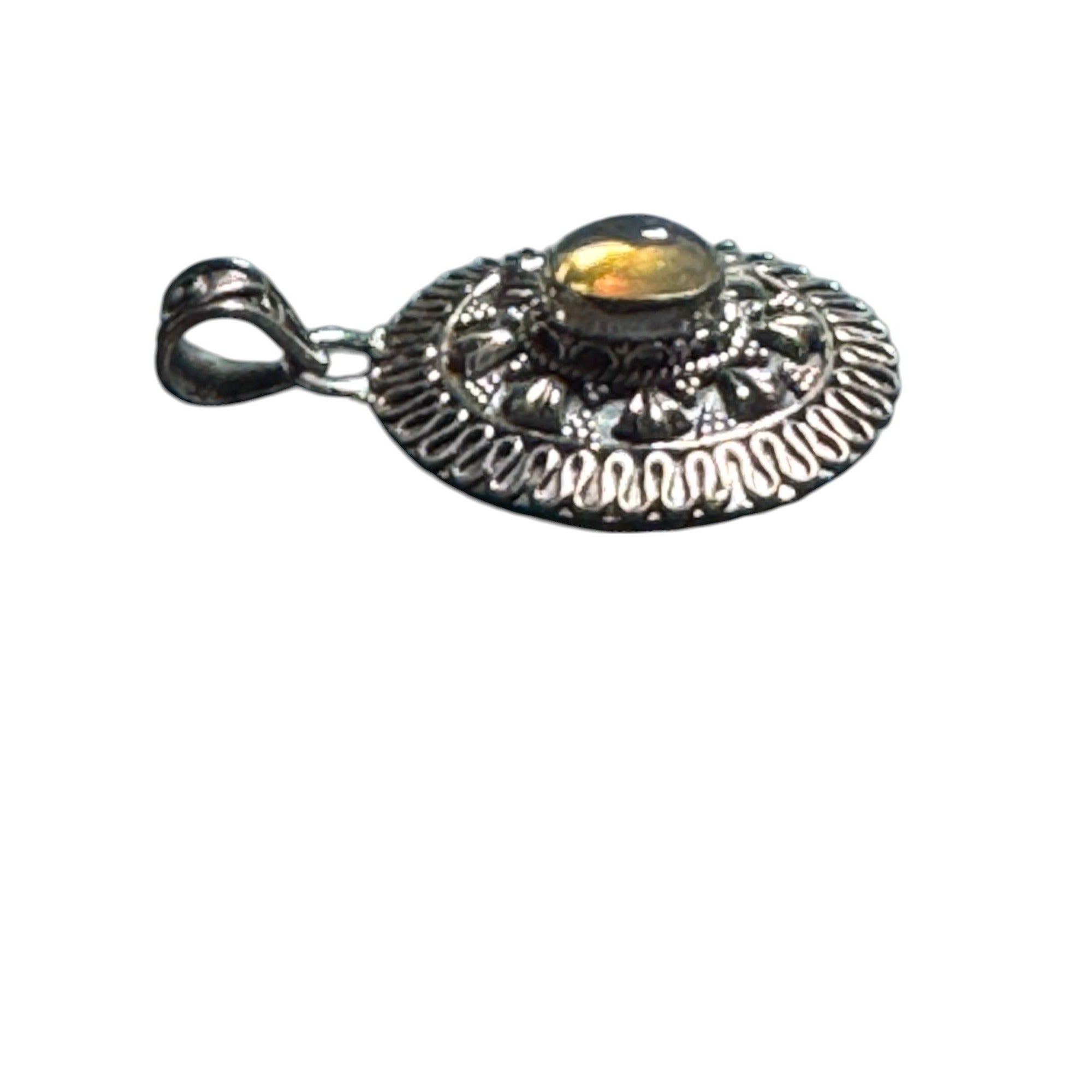 Handcrafted Sterling Silver Oval Pendant With Moonstone Gemstone Intricate Floral Design 1.5 Inches Long