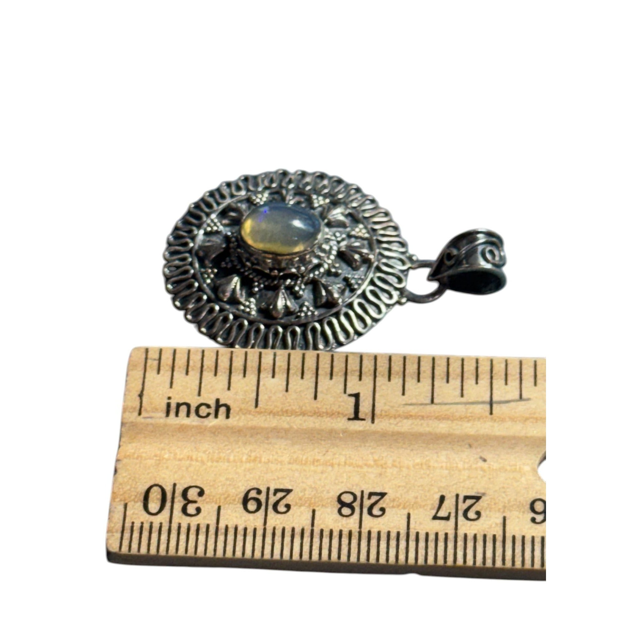 Handcrafted Sterling Silver Oval Pendant With Moonstone Gemstone Intricate Floral Design 1.5 Inches Long