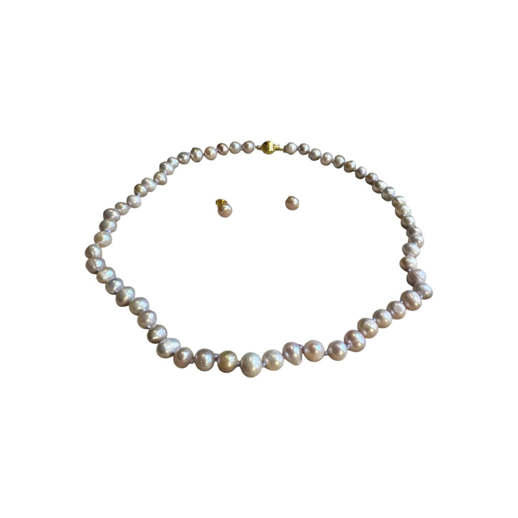 Faux Freshwater Pearl Necklace & Stud Earring Set with Gold-Tone Clasp