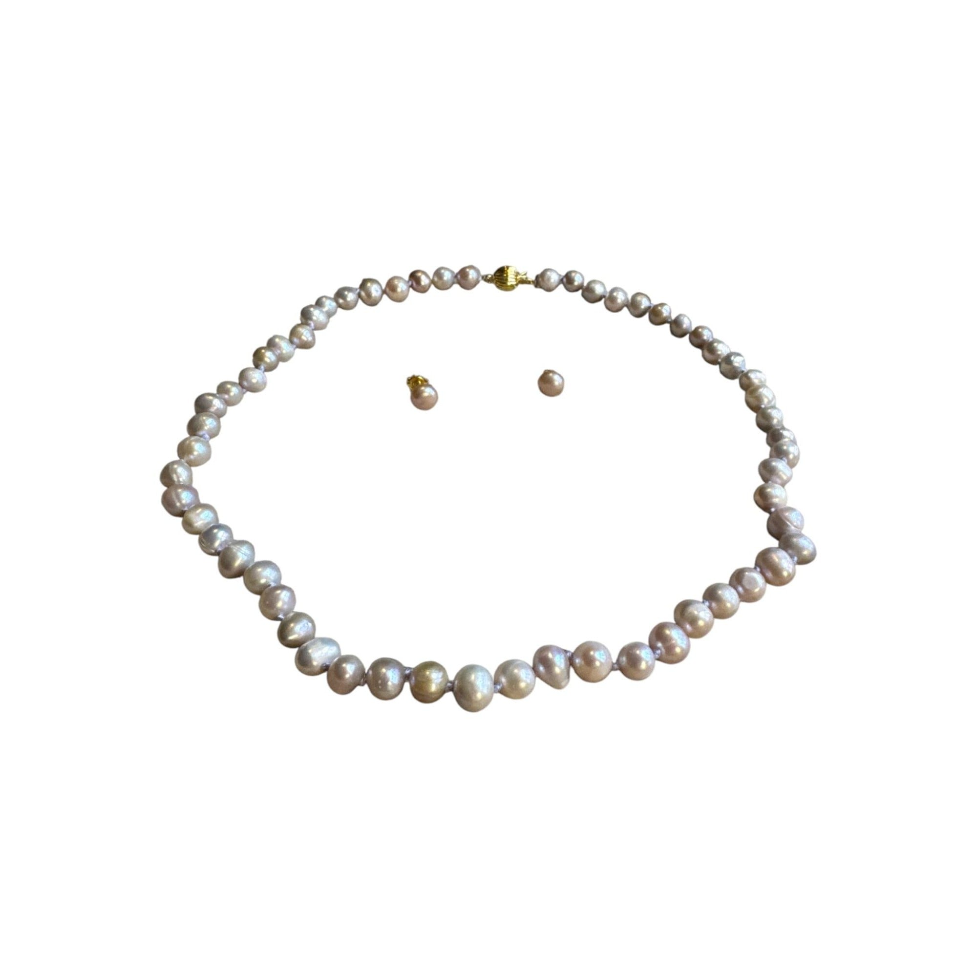 Faux Freshwater Pearl Necklace & Stud Earring Set with Gold-Tone Clasp