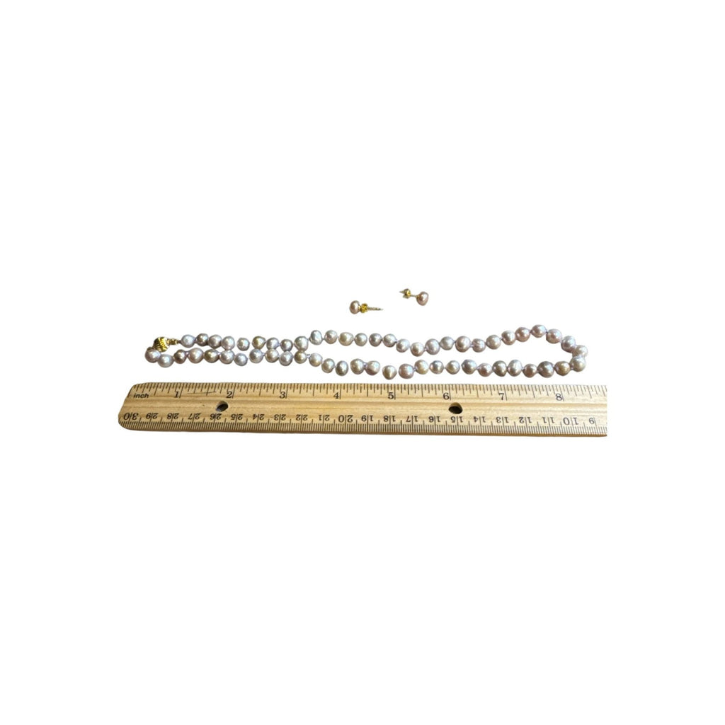 Faux Freshwater Pearl Necklace & Stud Earring Set with Gold-Tone Clasp