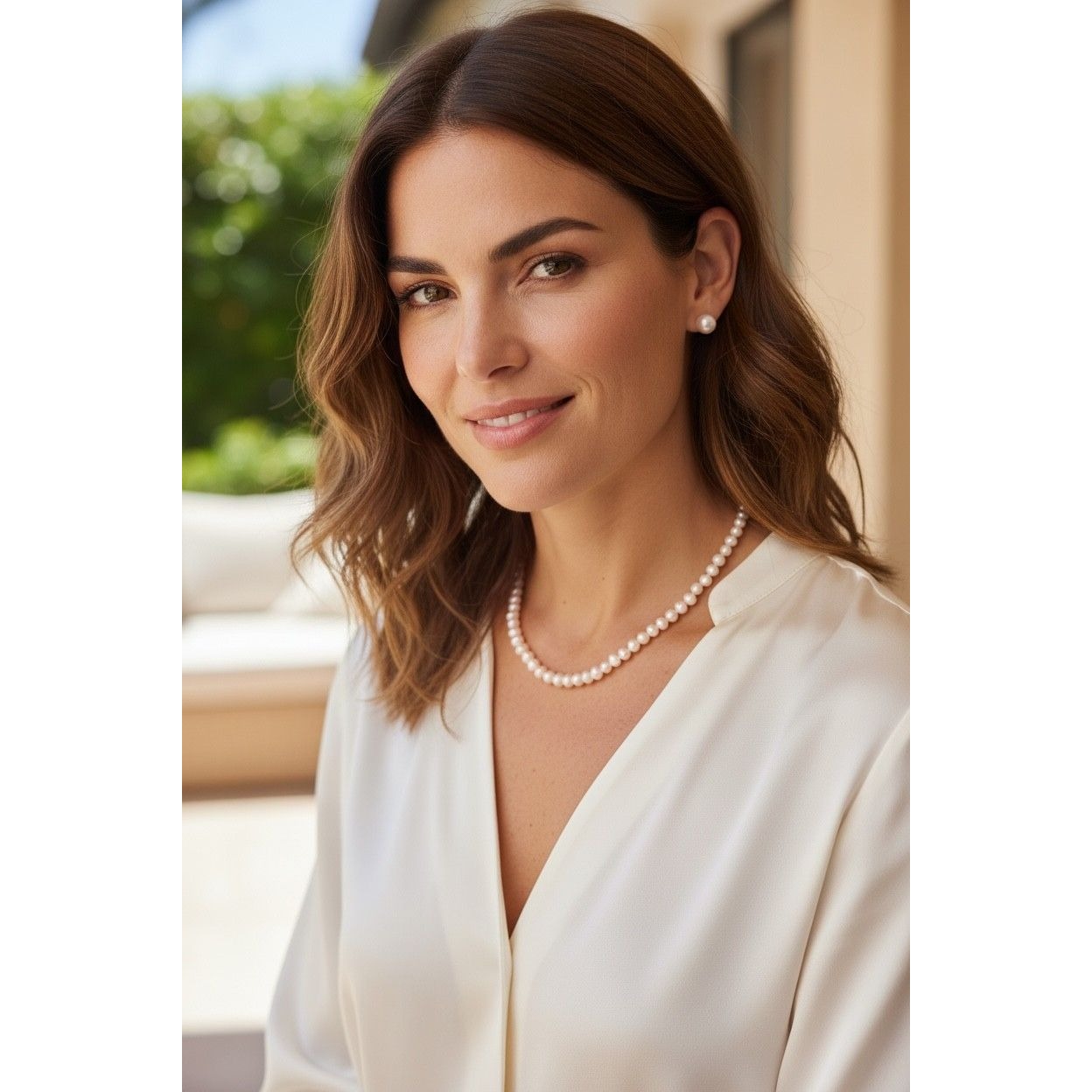 Faux Freshwater Pearl Necklace & Stud Earring Set with Gold-Tone Clasp