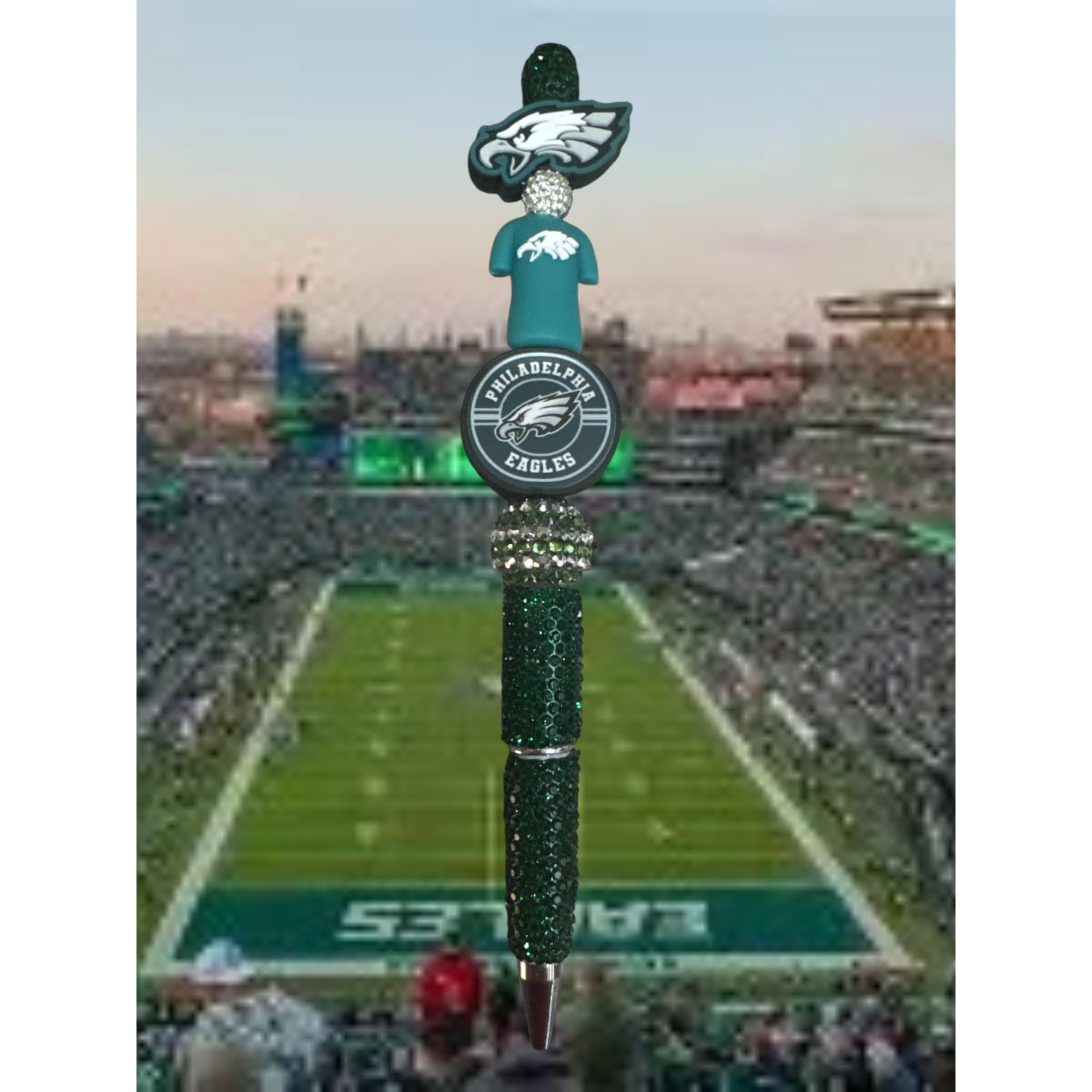 Philadelphia Eagles Bling Pen With Team Logo & Green Rhinestones