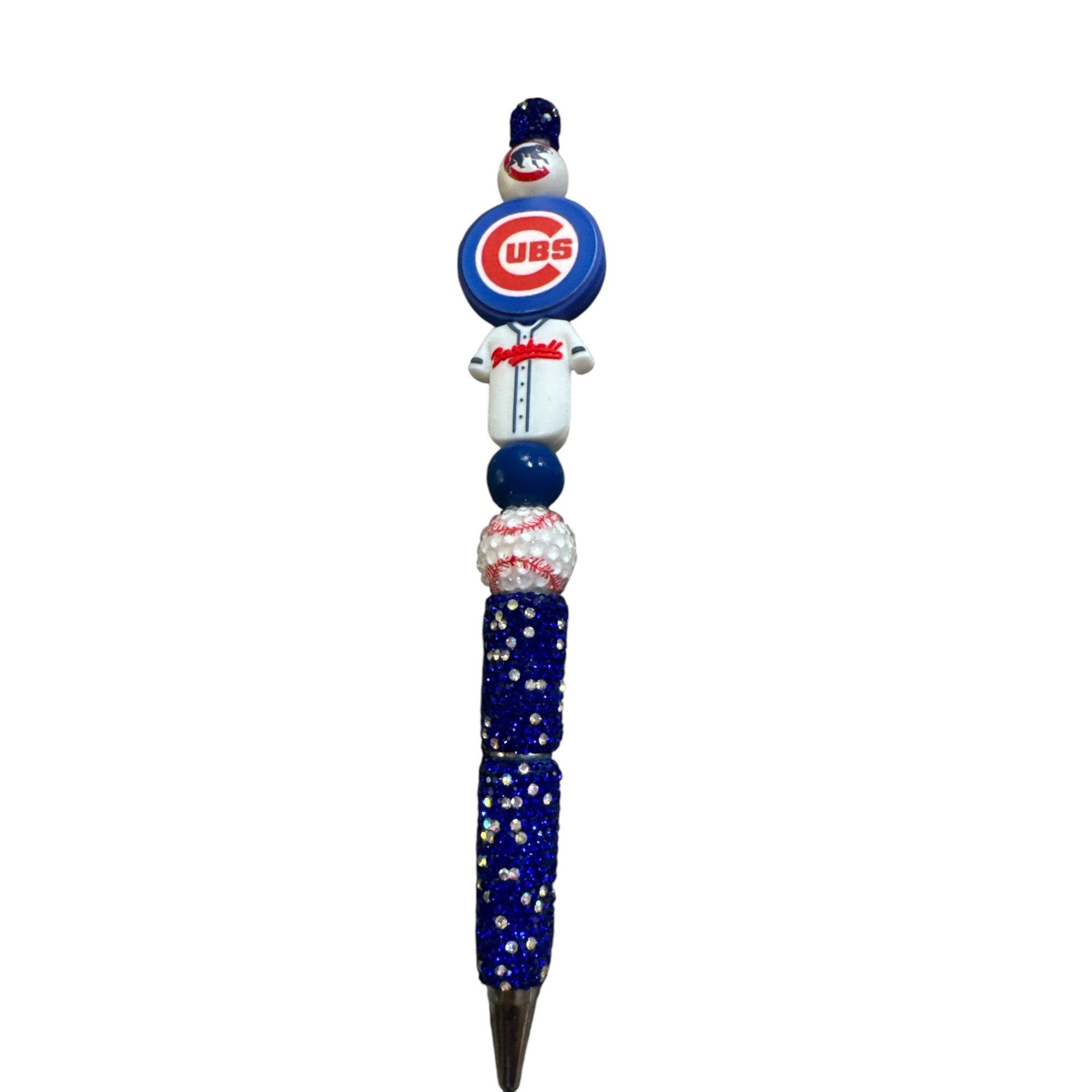 Chicago Cubs Themed Beaded Pen With Glittered Details For Baseball Fans