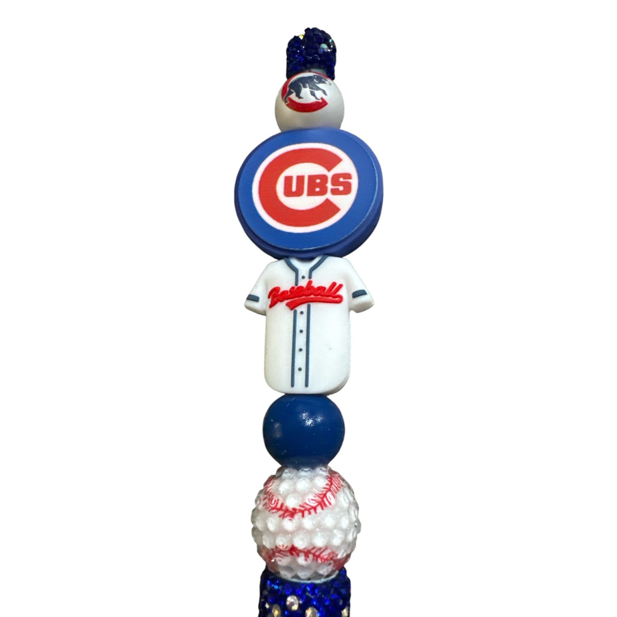 Chicago Cubs Themed Beaded Pen With Glittered Details For Baseball Fans