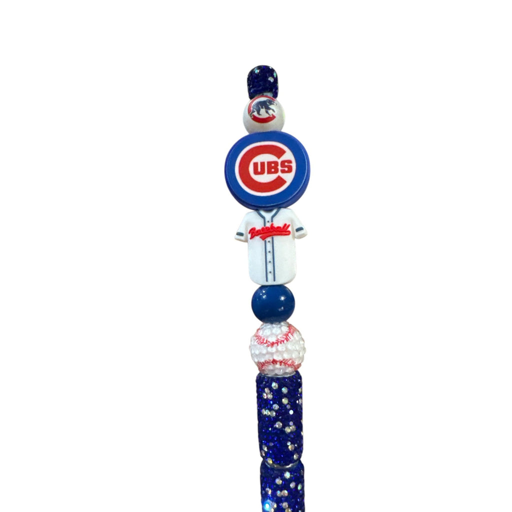 Chicago Cubs Themed Beaded Pen With Glittered Details For Baseball Fans