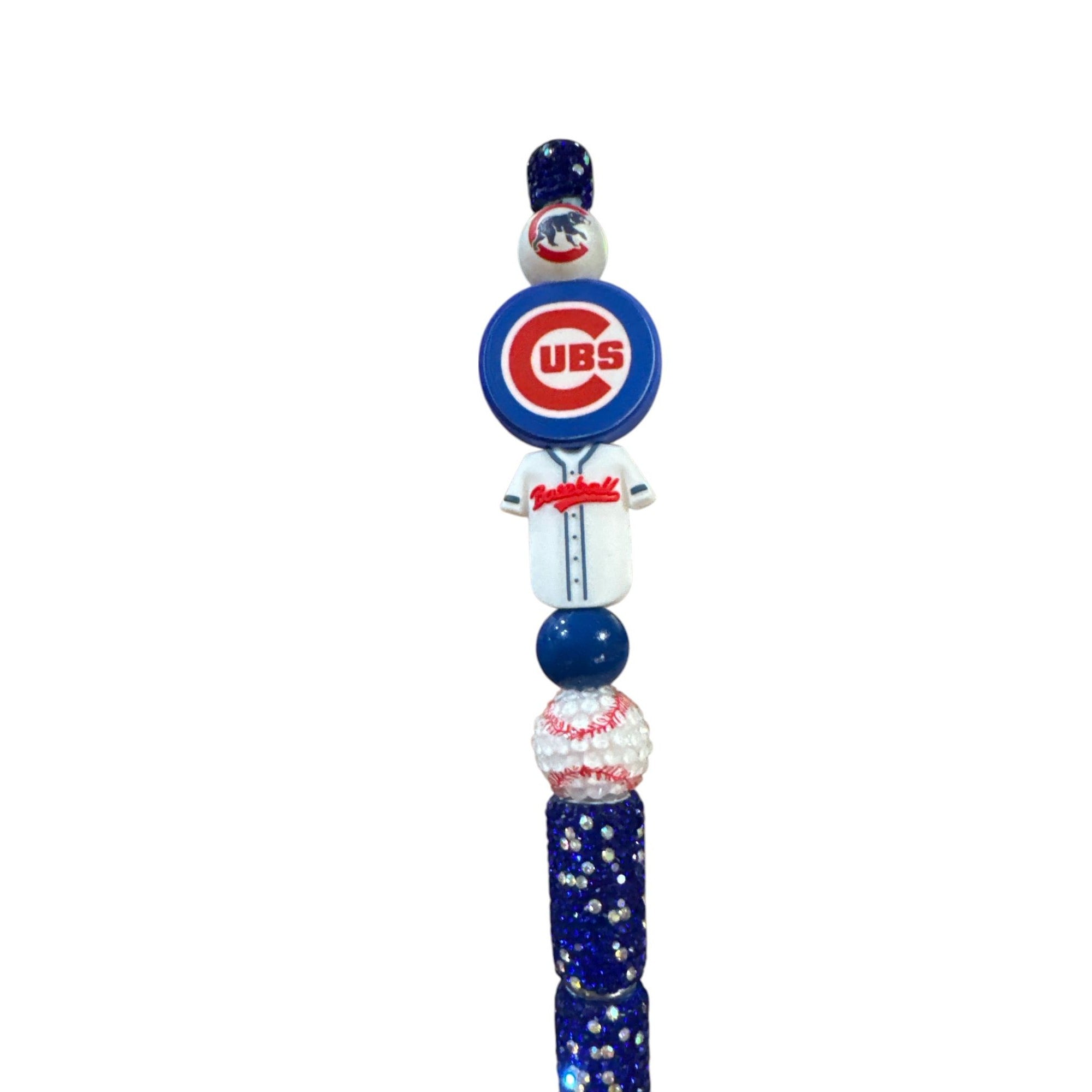 Chicago Cubs Themed Beaded Pen With Glittered Details For Baseball Fans