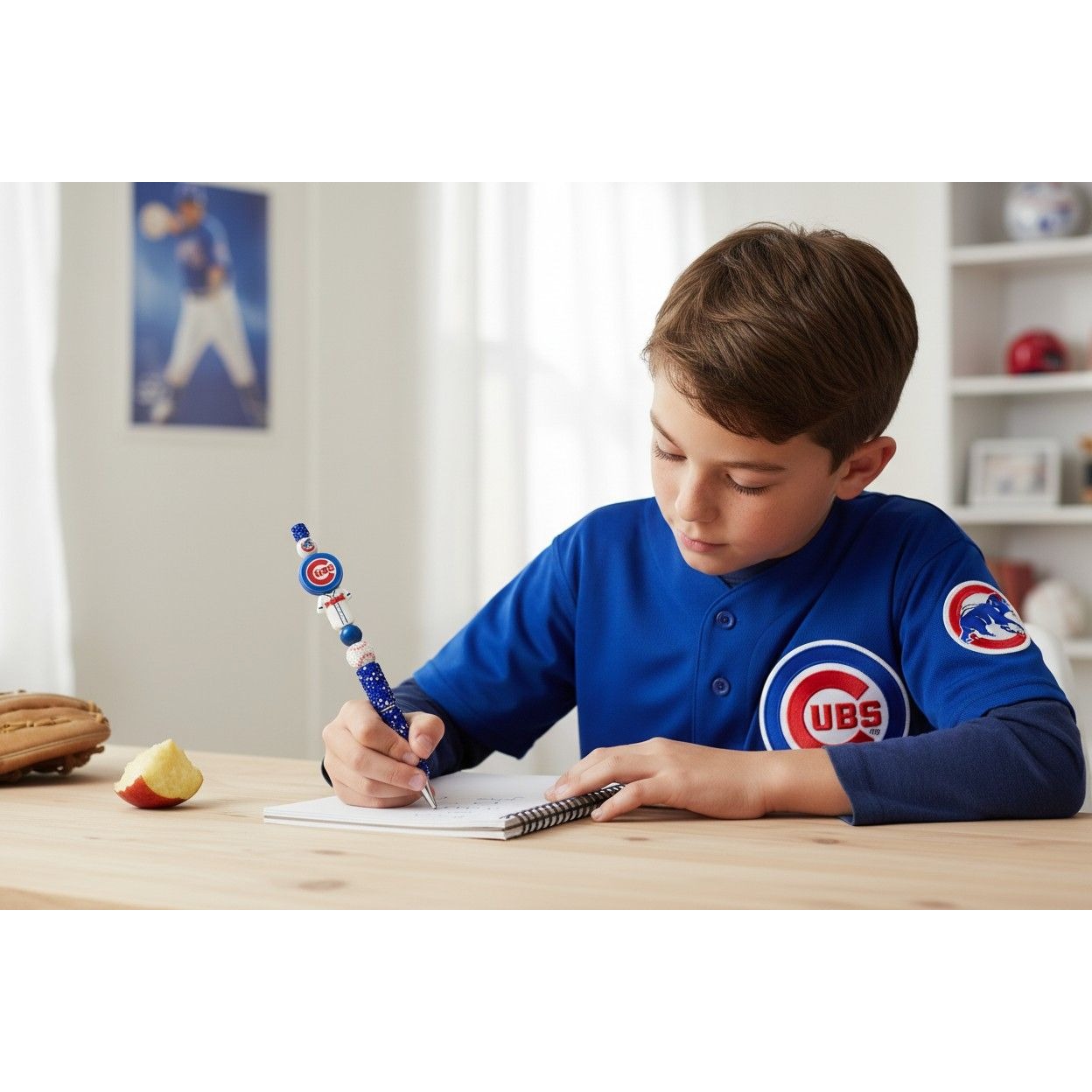 Chicago Cubs Themed Beaded Pen With Glittered Details For Baseball Fans