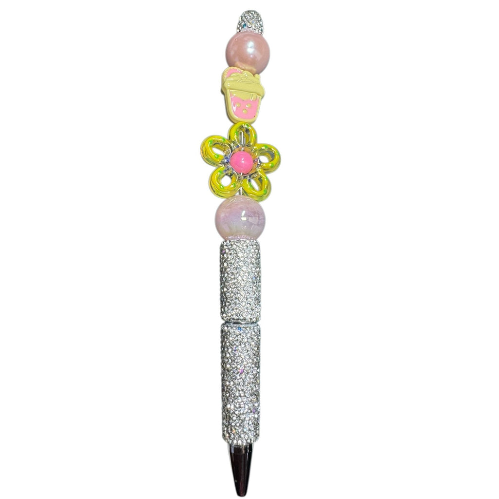 Beaded Decorative Pen With Rhinestone Handle & Floral Accents - Stylish Writing Tool For Journaling Or Office Use