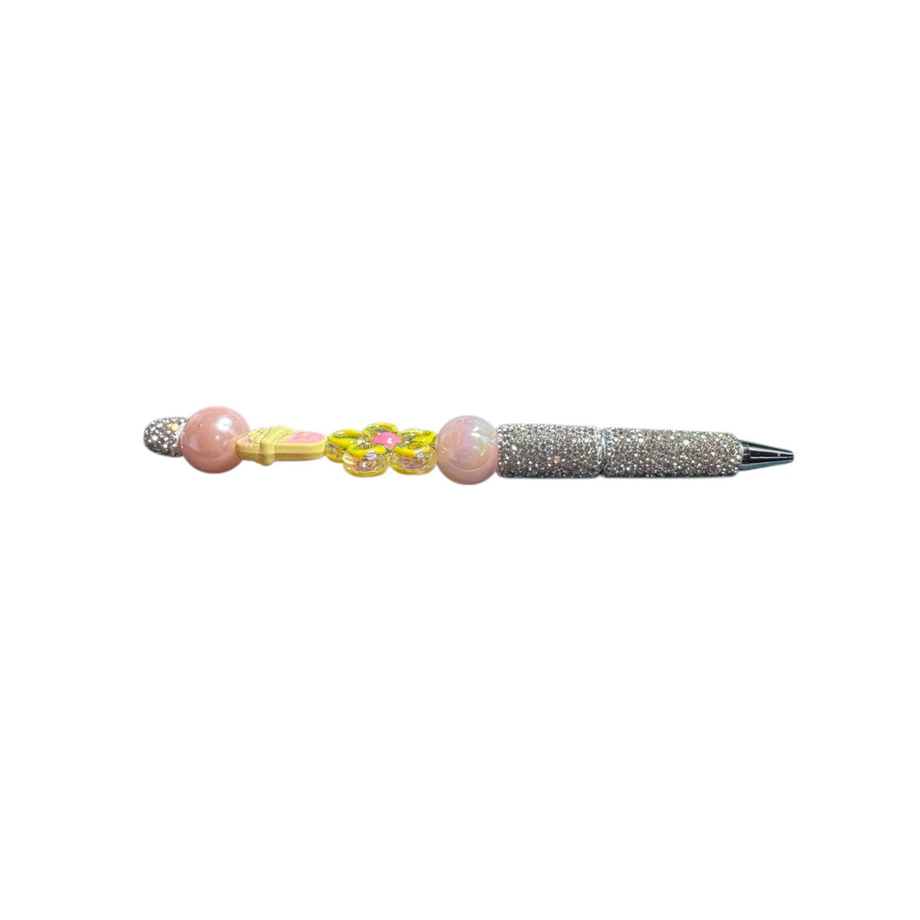 Beaded Decorative Pen With Rhinestone Handle & Floral Accents - Stylish Writing Tool For Journaling Or Office Use
