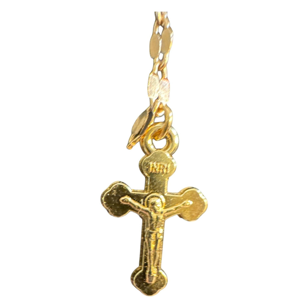 Gold-Plated Rosary Necklace With Cross Pendant And Virgin Mary Medal