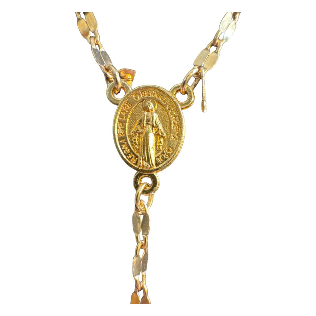 Gold-Plated Rosary Necklace With Cross Pendant And Virgin Mary Medal