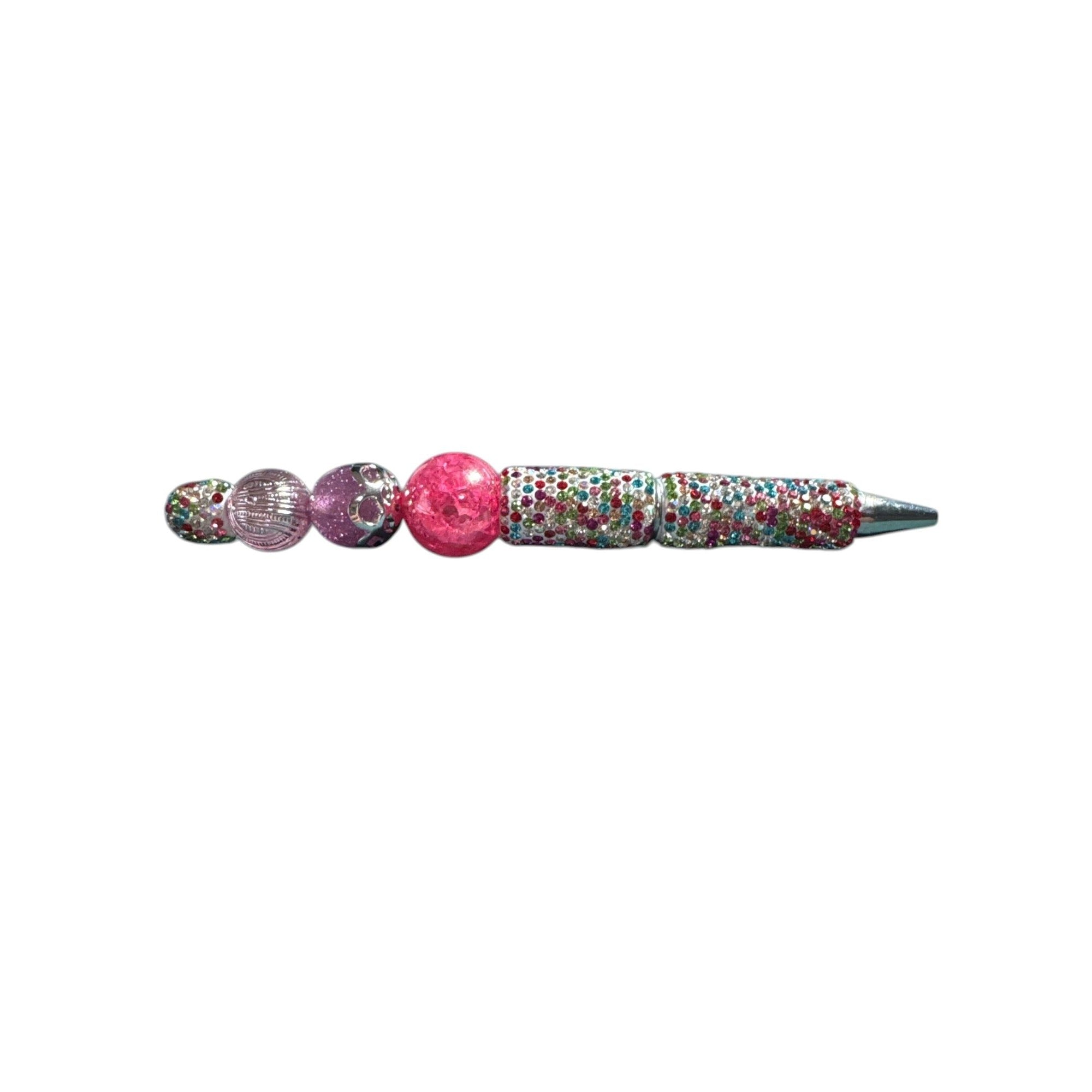 Handcrafted Multicolor Beaded Pen With Glitter Accents & Pink Details