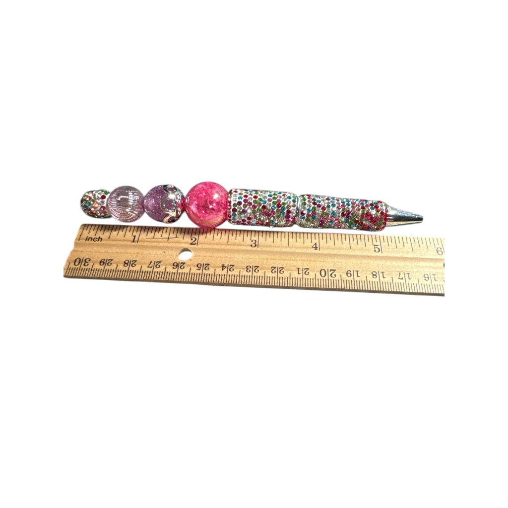 Handcrafted Multicolor Beaded Pen With Glitter Accents & Pink Details