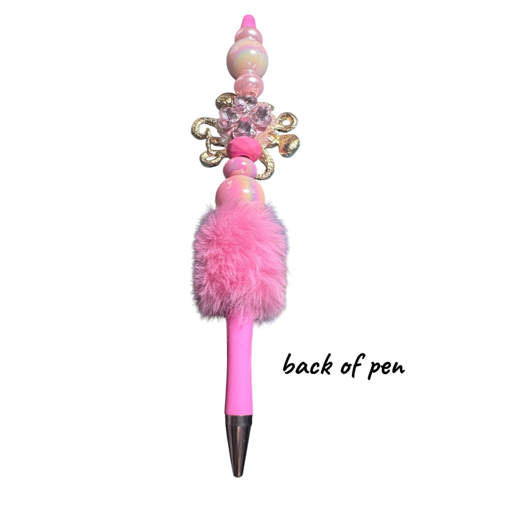 Pink Octopus Beaded Pen With Fluffy Accent & Pearl Details For Kids Or Crafts