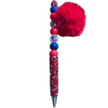 Chicago Cubs-Themed Glitter Pen With Pom-Pom And Beaded Design
