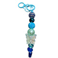 Blue Beaded Keychain With Butterfly Charm & Glitter Accents Lightweight Accessory For Bags Or Keys