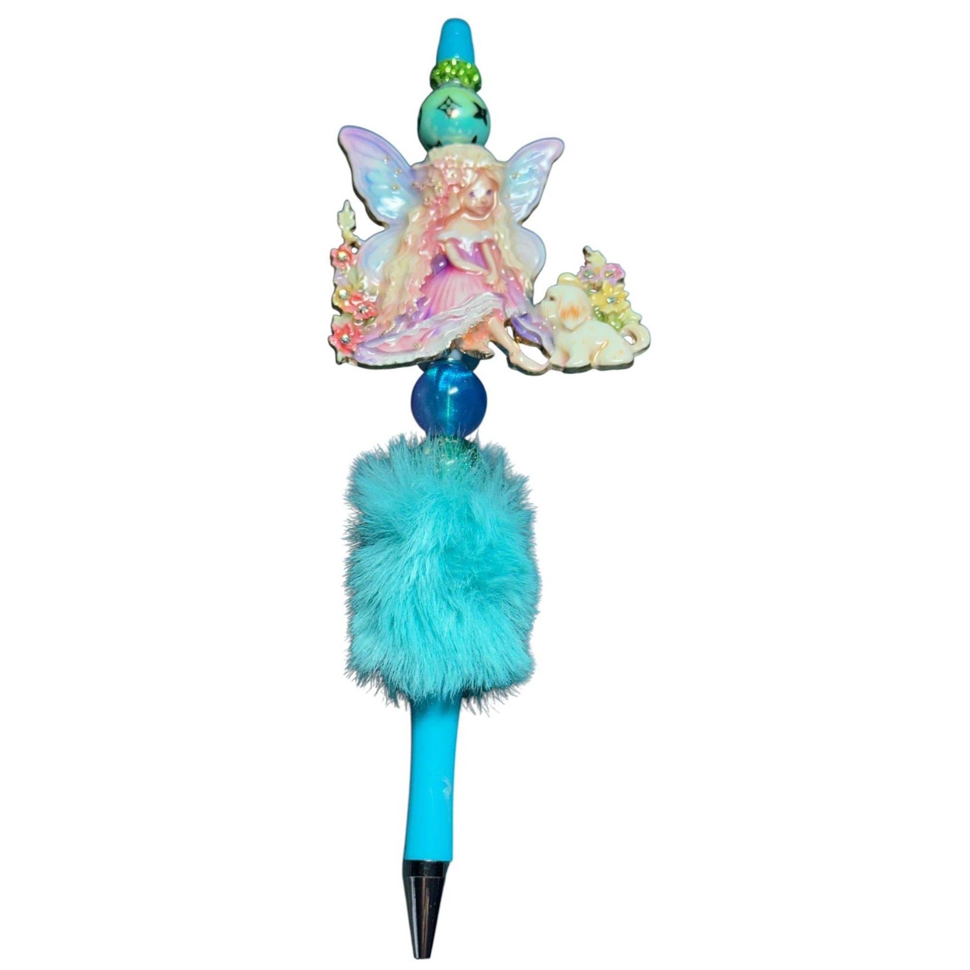 Whimsical Fairy-Themed Writing Pen With Furry Grip & Decorative Beads Perfect For Journaling Crafting Or Gift Giving