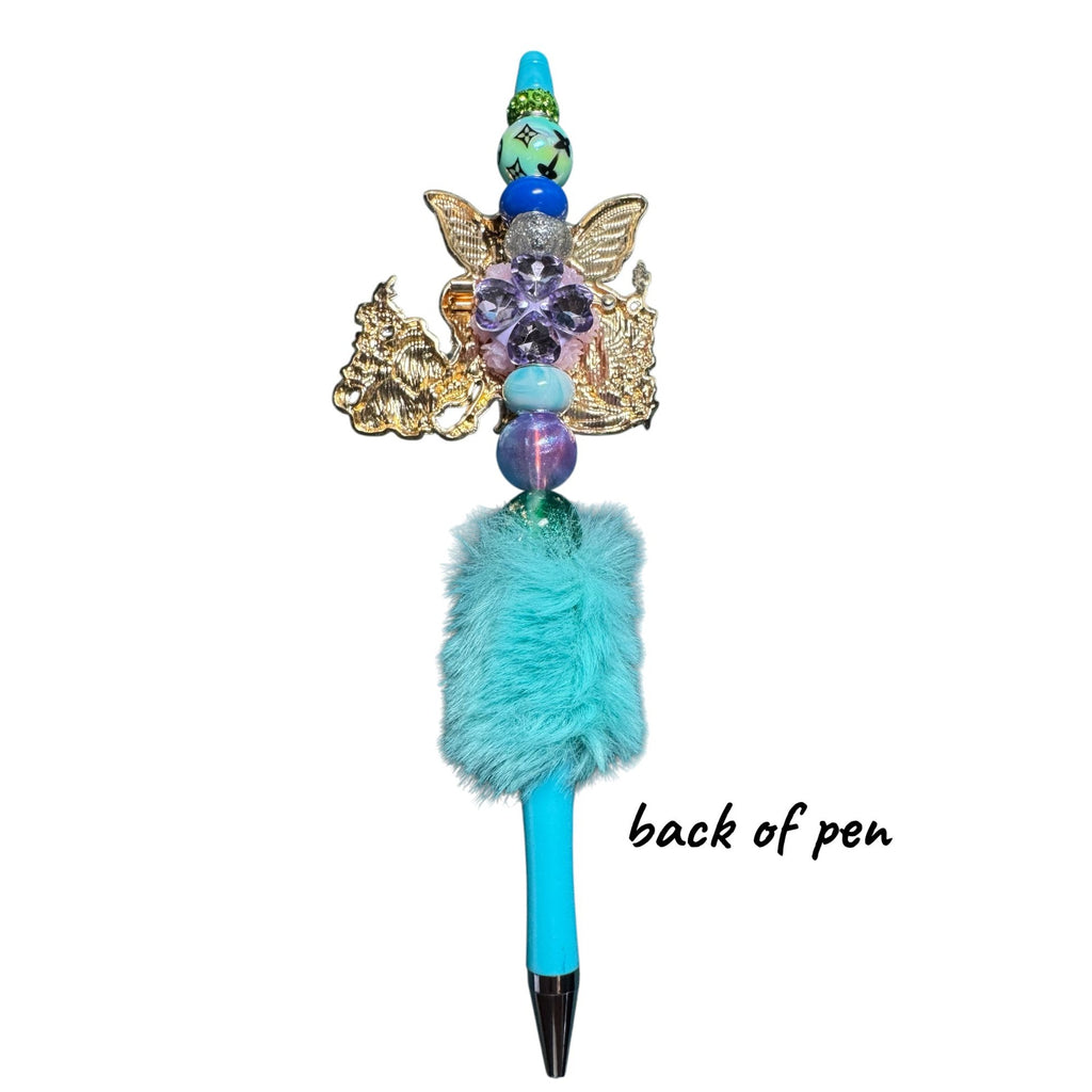Whimsical Fairy-Themed Writing Pen With Furry Grip & Decorative Beads Perfect For Journaling Crafting Or Gift Giving